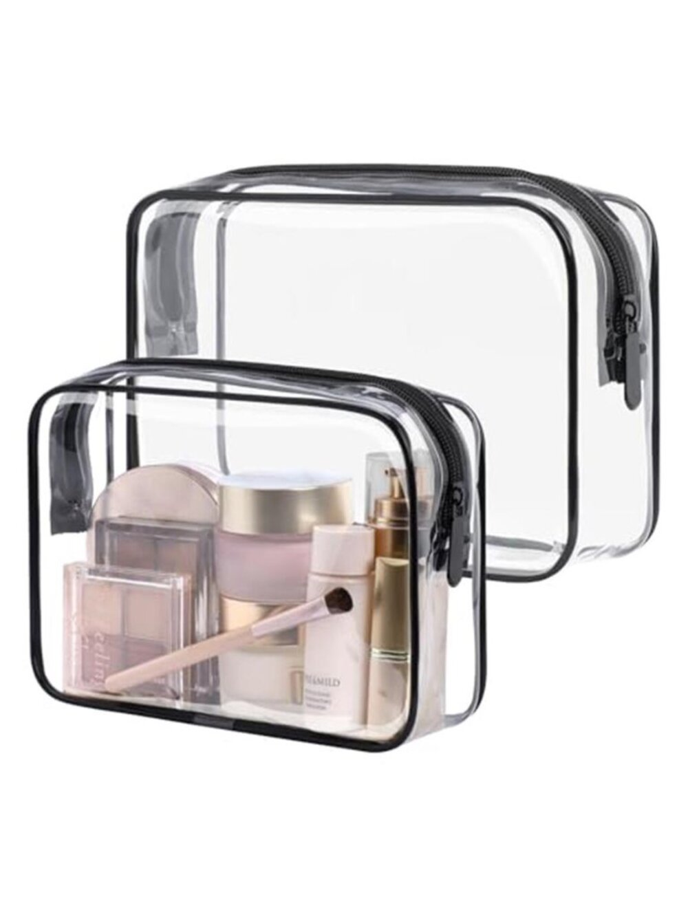 TSA Approved Clear Toiletry Bag 2 Pack Quart Size Travel Makeup Bag Set Black